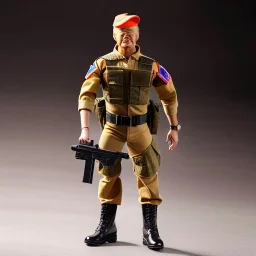 G.i. Joe toy camouflage khaki doll Donald Trump orange face grin with boots full body in package high resolution 2019, in a box with gun