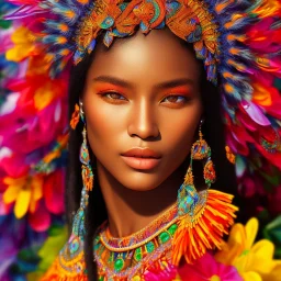 bright brazilian indigenous, beautiful portrait, flowery landscape, light, luminous