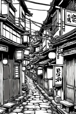 Japanese alleys, line arts, manga style