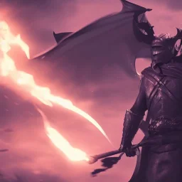 Hero with cape, fighting with dragons, details, cinematic lighting