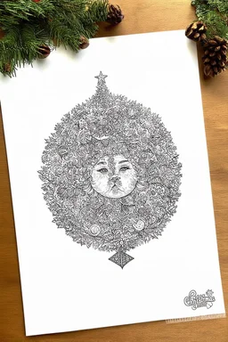 coloring page of a Christmas drawing, A4, white background, black and white, magical style, dreamy, Scandinavian, detailed, easy drawing