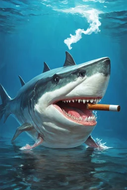 bitch catfish shark head smoking a cigarrette in the style of mirayaki