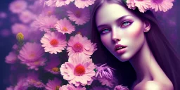 girl covered in flowers, beautiful, magical