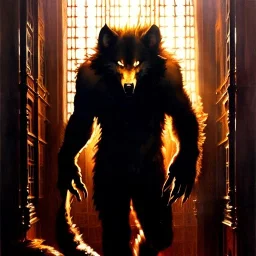 Drawing of 'WereWolf' painting by gaston bussiere, greg rutkowski, yoji shinkawa, yoshitaka amano, tsutomu nihei, donato giancola, tim hildebrandt,KyuYong Eom,Ren Wei Pan Oil on canvas, cinematic composition, extreme detail,fit full head inside picture,16k