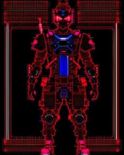 dibujo de contorno de un Samurái negro y rojo con traje cyberpunk full body