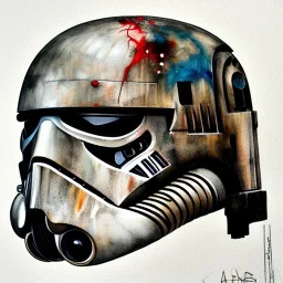 photorealistic star wars helmet with weathered painting , illustration on coarse canvas by <agnes cecile> and <Yoji Shinkawa>, ornate and intricate details , soft smooth lighting, concept art,