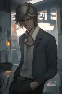 male orange-eyed blonde man with slightly long hair that looks like a human but is not a human