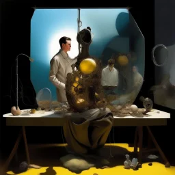 human body, universe-like light, complex surgical instruments mixed with a newborn boy,minimalism,Painting By Adrian Ghenie, Rene Magritte, Salvador Dali, Lucian Freud