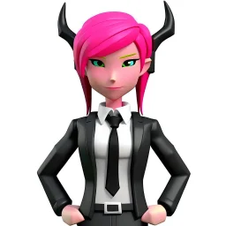 ROBLOX woman character pink hair with horns with white t-shirt and black tie