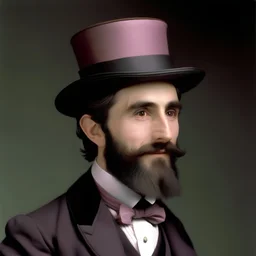 Présentateur homme, chapeau haut de forme, en couleur, photo actuelle, petite barbe