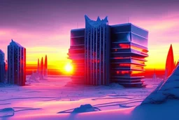 Buildings, ice, sci-fi, epic, sunset