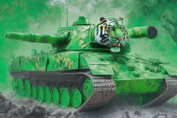 masterpiece, high detail, best quality, Tiger Tank, green paint, comic style