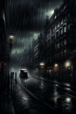 fantasy dark city, old photo style, rain