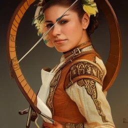 portrait,"Insanely detailed photograph of a mariachi warrior", charo with crossbow belt, sequenced Sombrero, detailed D20 flair, digital painting, artstation, concept art, smooth, sharp focus, illustration, art by artgerm and greg rutkowski and alphonse mucha, 8 k