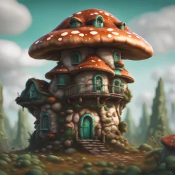 A lumpy mushroom house floating in space. neutral colors, white, green teal, Detailed gloss Painting, rich color, fantastical, intricate detail, splash screen, hyperdetailed, insane depth, concept art, 8k resolution, trending on Artstation, Unreal Engine 5, color depth, dynamic lighting, splash art, dramatic, masterpiece, excellent quality beautiful Imaginative, unique,