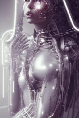 cyberpunk, white latex body, women, body portrai, open mouth, perfect skin, tron, cyborg , perfekt, real, dream, hr giger