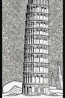 coloring book page of leaning tower of pisa