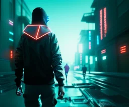 hacker, running with a black back, cyberpunk