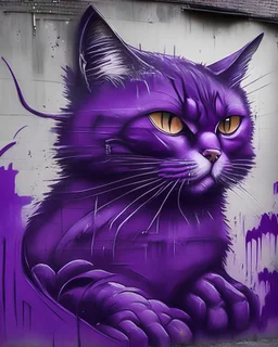 An amazing graffiti of a purple cat