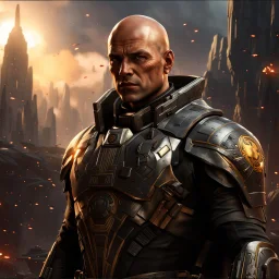 star wars bald male corellian pilot wearing pearlescent black and gunmetal grey First Order special forces heavy assault stealth commando armor and helmet with gold trim inside the jedi temple, hyperdetailed, dynamic lighting, hyperdetailed background, 8k resolution, volumetric lighting, light skin, fully symmetric details