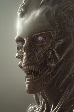evil berserker, alien, tron, bitcoin eyes, 8k, finely detailed, dark light, photo realistic, hr giger