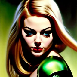 portrait oil on canvas, beautiful busty Gwen Stacy, green big eyes, ,minimal armor,comic book cover, mystical colors,insanely detailed,realistic,intrincate detail, 16k resolution, masterpiece,Frank Frazetta,Alex Horley, Simon Bisley