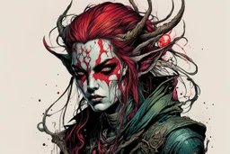 highly detailed color woodcut concept illustration of a world weary, female Scoia'tael rebel elf character , maximalist, sharp focus, highest resolution, in the styles of Alex Pardee, Denis Forkas , Bill Sienkiewicz, and Masahiro Ito, boldly inked, 8k, coarse, gritty textures