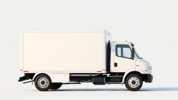 side profile of a white generic light commercial truck with cube box, pixxar