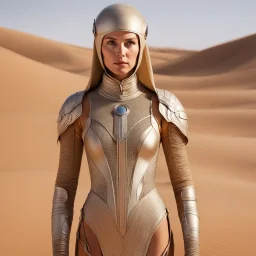 She stands amidst the arid desert, a young Bene Gesserit adorned in a remarkable Fremen stillsuit, a testament to her adaptability and survival instincts. The suit, intricately woven with a network of tubes, serves as her lifeline in this parched land. The stillsuit's muted colors blend seamlessly with the desert landscape, allowing her to move unnoticed, a ghost in the sand. Its design, passed down through generations of Fremen, is a testament to their ingenuity and resourcefulness.