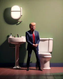 Donald Trump sitting in toilet scene, pants down, realistic image, hooper style, casual, concept art, smooth, unreal engine 5, god lights, ray tracing, RTX, lumen lighting, ultra detail, volumetric lighting, 3d.