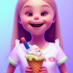 cute, adorable, smiling girl eating ice cream, candies flying all around her, Pixar, disney, cinema lighting, gaming, 8k, magic, love --q 1 --v 4