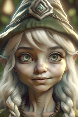 Beautiful Female Gnome brown eyes silver hair