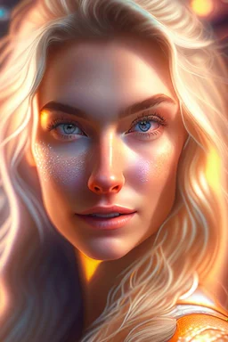 Ultra realistic photo beautiful blonde woman HOF, professional photographer, captured with professional DSLR camera, trending on Artstation, 64k, ultra detailed, ultra accurate detailed, bokeh lighting, surrealism, Thomas Kinkade background, intricate, epic, peach fuzz, detailed ,full size, science, technology,future,electric ,futuristic style, design, practicality,manufactura