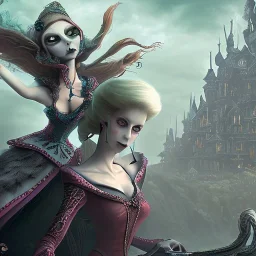 extrem tim burton style of the evil stepsisters, sharp focus