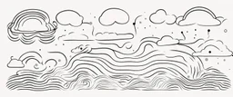 a series spaced curved and looping horizontal lines with paths inspired by clouds bubbles and flowers, cloud topography, whimsical cute, kawaii, black lines on white, vector lines