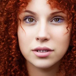 Woman with red curly hair and brown eyes