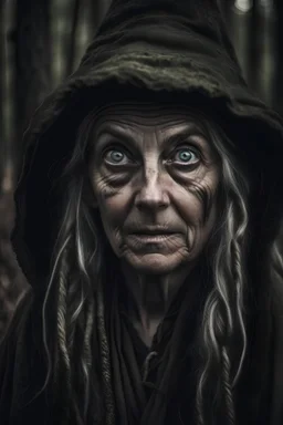 Witch, hag, creepy, woods, portrait