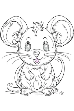 outline art for cute baby mouse coloring page for kids, white background, sketch style, full body, only use outline, cartoon style, clean line art, no shadows, clear and well outlined