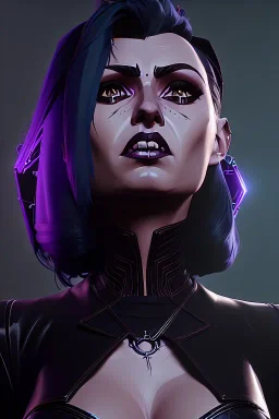 A portrait of mideveal witch SOPHIA LOREN dressed in shiny black leather in a cyberpunk city, sci-fi fantasy style, volumetric lighting, particales,highly detailed,cinamatic, deep colours,8k.