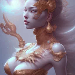 sango fantasy, fantasy magic, intricate, sharp focus, illustration, highly detailed, digital painting, concept art, matte, artgerm and paul lewin and kehinde wiley, masterpiece sexy lips Asian lady body Papu New Guina turquoise space lady space sun galaxy