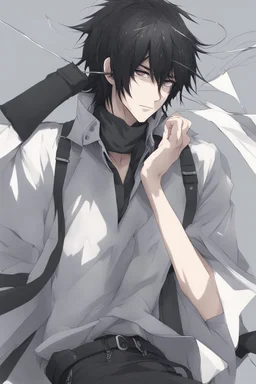 Anime man messy black hair