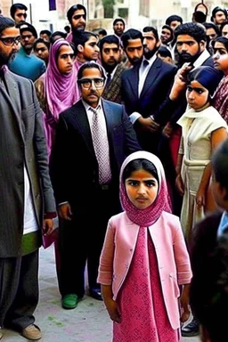 Opening shot: A noisy public place with a small and tense crowd gathered around Dr. Shumukh, a 10-year-old girl, a fierce and confident business leader Arabian style