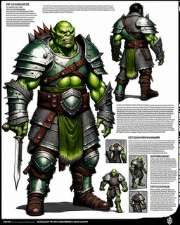 tabletop RPG ORC MALE WARRIOR IN STEEL ARMOR Evil rpg art no background green