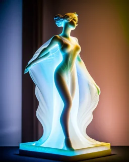 translucent glass alabaster sculpture, backlight, an Art Nouveau dancer statue, very emotional, welcoming, love, luminescence, sculpture, photograph, studio lighting, product photography, figurine, unreal engine, cryengine, ambient occlusion