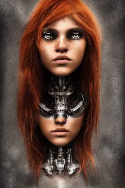 wonderfull portrait, shakira face, half side face robot rust, long black hair, intricate, sci-fi, cyberpunk, future,