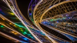 118, delightful, sensitive, confident, iridescent double helix tower, delicate, nocturnal, architecture, award-winning photograph, beautiful composition, filled with beautiful detail, delicate colour, chiaroscuro