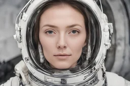 woman's face inside a long spacesuit
