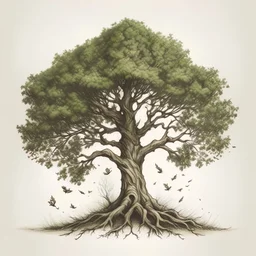 Dibujo de un árbol que decidió irse por el mundo.
