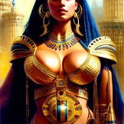 portrait beautiful face Cleopatra ,busty,ancient metal armor balanciaga fashion clothe painting by gaston bussiere, greg rutkowski, yoji shinkawa, yoshitaka amano, tsutomu nihei, donato giancola, tim hildebrandt, oil on canvas, cinematic composition, extreme detail,fit full head inside picture