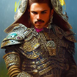 portrait,"Insanely detailed photograph of an armored mariachi warrior", highly intricate chainmail charo,colorful Sombrero,elegant, highly detailed D20, digital painting, artstation, concept art, smooth, sharp focus, illustration, art by artgerm and greg rutkowski and alphonse mucha, 8 k